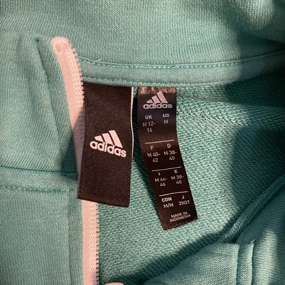 3/$25 Adidas Teal Blue White Pin Striped Pullover Size Medium - Picture 3 of 5
